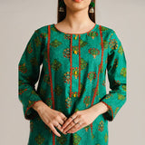 2 Piece Digital Print Kurti Salwar Set - Pure Cotton Collection Stylish Light Weight Cotton Fabric Suit Top Bottom Salwar Kameez Indian Pakistani Printed Suit For Casual Outdoor Dress - Dark Green - Shop N Save