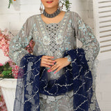 3 Piece Fancy Embroidery Dress - Stylish Light Weight Chiffon Organza Fabric Suit Indian Pakistani Fancy Embroidered Dress For Events Party Outdoor Dress - Gray - Shop N Save