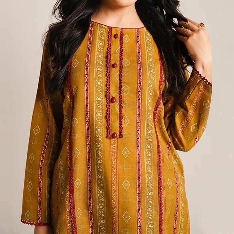 2 Piece Digital Print Kurti Salwar Set - Pure Cotton Collection Stylish Light Weight Cotton Fabric Suit Top Bottom Salwar Kameez Indian Pakistani Printed Suit For Casual Outdoor Dress - Golden - Shop N Save