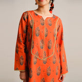 2 Piece Digital Print Kurti Salwar Set - Pure Cotton Collection Stylish Light Weight Cotton Fabric Suit Top Bottom Salwar Kameez Indian Pakistani Printed Suit For Casual Outdoor Dress - Orange - Shop N Save