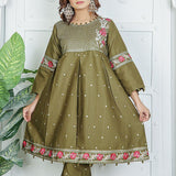 2 Piece Kurti Salwar Embroidery Set - Pure Cotton Collection Stylish Solid Color Light Weight Cotton Fabric Suit Top Bottom Salwar Kameez Indian Pakistani Embroidered Suit For Event Party Outdoor Dress - Dark Green - Shop N Save