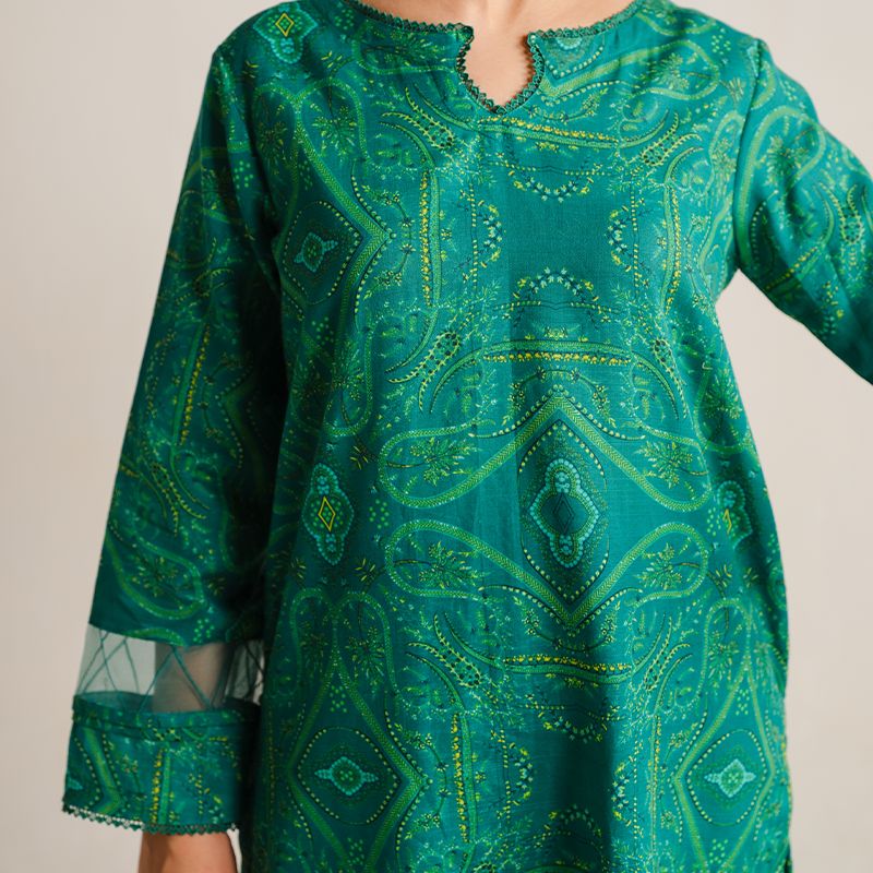 2 Piece Digital Print Kurti Salwar Set - Pure Cotton Collection Stylish Light Weight Cotton Fabric Suit Top Bottom Salwar Kameez Indian Pakistani Printed Suit For Casual Outdoor Dress - Dark Green - Shop N Save