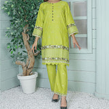 2 Piece Kurti Salwar Embroidery Set - Pure Cotton Collection Stylish Solid Color Light Weight Cotton Fabric Suit Top Bottom Salwar Kameez Indian Pakistani Embroidered Suit For Event Party Outdoor Dress - Green - Shop N Save
