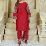 2 Piece Kurti Salwar Embroidery Set - Pure Cotton Collection Stylish Solid Color Light Weight Cotton Fabric Suit Top Bottom Salwar Kameez Indian Pakistani Embroidered Suit For Event Party Outdoor Dress - Maroon - Shop N Save