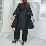 2 Piece Kurti Salwar Embroidery Set - Pure Cotton Collection Stylish Solid Color Light Weight Cotton Fabric Suit Top Bottom Salwar Kameez Indian Pakistani Embroidered Suit For Event Party Outdoor Dress - Black - Shop N Save