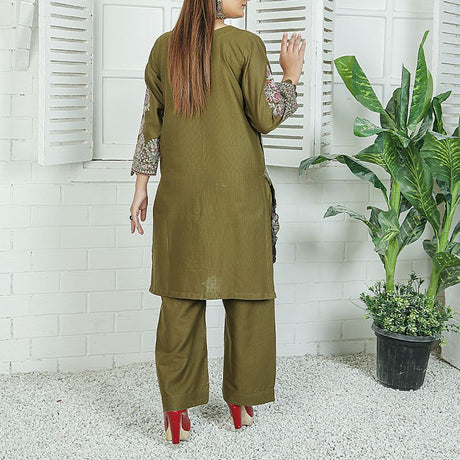 2 Piece Kurti Salwar Embroidery Set - Pure Cotton Collection Stylish Solid Color Light Weight Cotton Fabric Suit Top Bottom Salwar Kameez Indian Pakistani Embroidered Suit For Event Party Outdoor Dress - Dark Green - Shop N Save