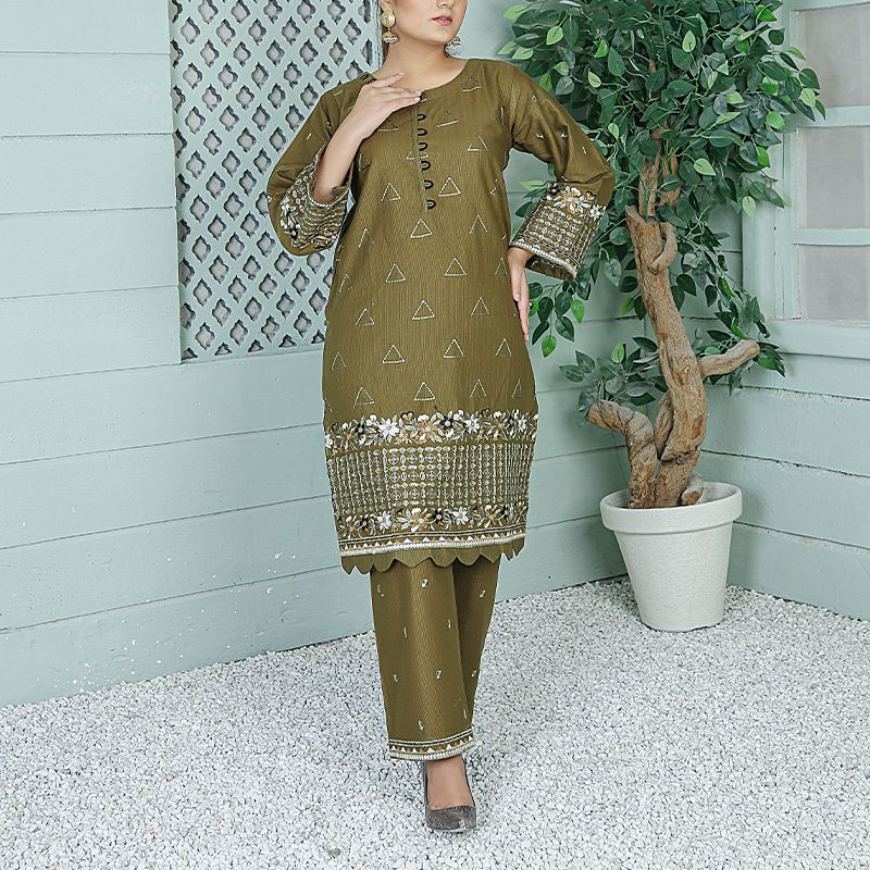 2 Piece Kurti Salwar Embroidery Set - Pure Cotton Collection Stylish Solid Color Light Weight Cotton Fabric Suit Top Bottom Salwar Kameez Indian Pakistani Embroidered Suit For Event Party Outdoor Dress - Dark Green - Shop N Save