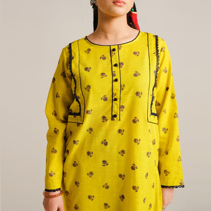 2 Piece Digital Print Kurti Salwar Set - Pure Cotton Collection Stylish Light Weight Cotton Fabric Suit Top Bottom Salwar Kameez Indian Pakistani Printed Suit For Casual Outdoor Dress - Yellow - Shop N Save