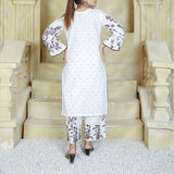 2 Piece Kurti Salwar Embroidery Set - Pure Cotton Collection Stylish Solid Color Light Weight Cotton Fabric Suit Top Bottom Salwar Kameez Indian Pakistani Embroidered Suit For Event Party Outdoor Dress - White - Shop N Save