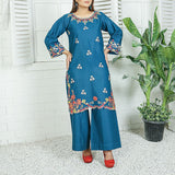 2 Piece Kurti Salwar Embroidery Set - Pure Cotton Collection Stylish Solid Color Light Weight Cotton Fabric Suit Top Bottom Salwar Kameez Indian Pakistani Embroidered Suit For Event Party Outdoor Dress - Dark Blue - Shop N Save