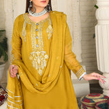 3 Piece Fancy Embroidery Dress - Stylish Light Weight Chiffon Organza Fabric Suit Indian Pakistani Fancy Embroidered Dress For Events Party Outdoor Dress - Golden - Shop N Save