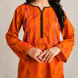 2 Piece Digital Print Kurti Salwar Set - Pure Cotton Collection Stylish Light Weight Cotton Fabric Suit Top Bottom Salwar Kameez Indian Pakistani Printed Suit For Casual Outdoor Dress - Orange - Shop N Save