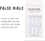 Zoestar White Coffin Press-on Nails: 24 Glossy Acrylic Long False Nails - Shop N Save