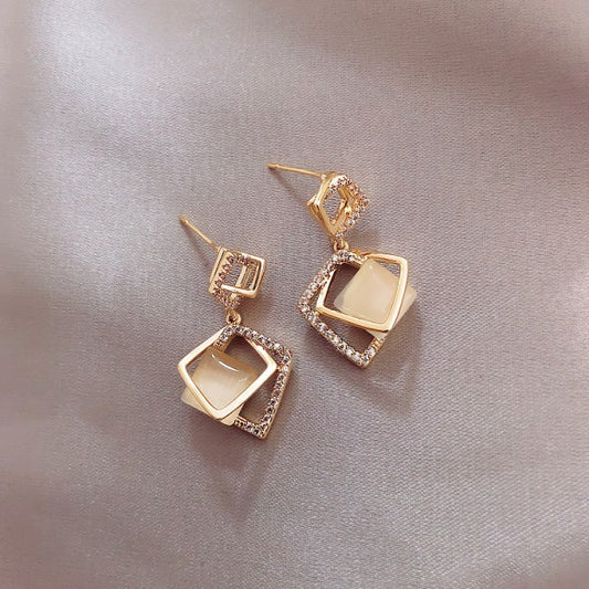 Ladies Fashion Square Earrings - Golden - Shop N Save