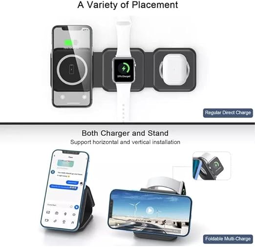 15W Fast Qi 3-in-1 Wireless Charger: Foldable Mobile &amp; Watch Stand (White)