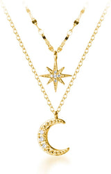 Sterling Golden Star Moon Choker: Layered Necklace for Women &amp; Teens - Shop N Save