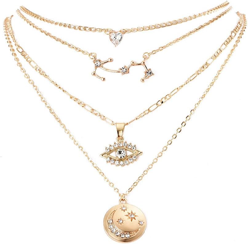 Layered Gold Choker: Crystal &amp; Evil Eye Pendant Jewelry for Women - Shop N Save