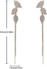 Leaves Carved Crystal Party Wear Ear Tops - Golden