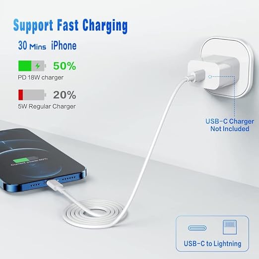 BLAST INN Cable For USB C to Lightning,Fast Charger Cable,iPhone Charger Cord Compatible with iPhone Pro Max/XS MAX/XR/XSX/8/7Plus - White