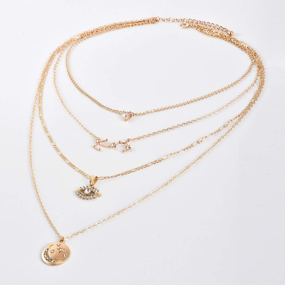 Layered Gold Choker: Crystal &amp; Evil Eye Pendant Jewelry for Women - Shop N Save