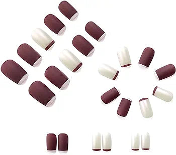 Purple &amp; White French Press-On Nails - Designs, Full Cover, Square Tips, Glue - Shop N Save