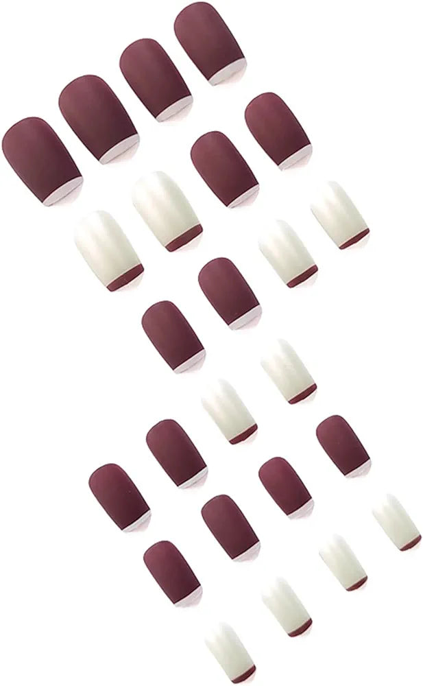 Purple &amp; White French Press-On Nails - Designs, Full Cover, Square Tips, Glue - Shop N Save