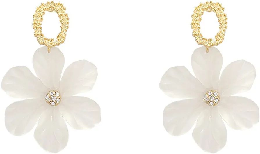 Golden Hands &amp; White Flower Earrings: Exaggerated Port Style - Shop N Save