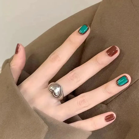 24 Pcs Emerald &amp; Maroon Square False Nails: Short Press-On &amp; Glue - Shop N Save