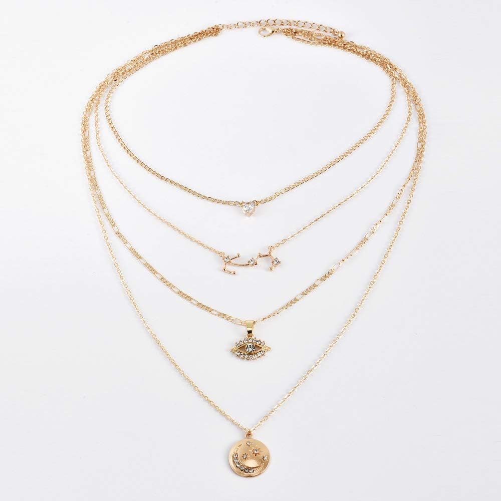 Layered Gold Choker: Crystal &amp; Evil Eye Pendant Jewelry for Women - Shop N Save