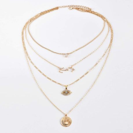 Layered Gold Choker: Crystal &amp; Evil Eye Pendant Jewelry for Women - Shop N Save
