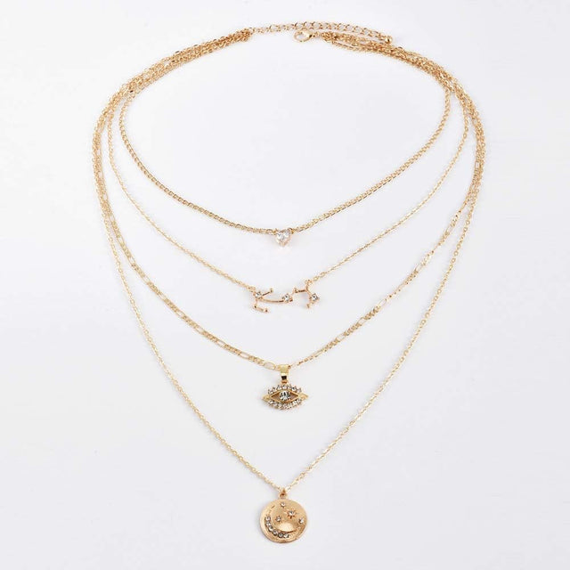 Layered Gold Choker: Crystal &amp; Evil Eye Pendant Jewelry for Women - Shop N Save
