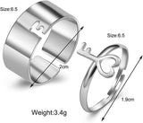 Couple Ring Set: Silver Heart Open Rings with Lock &amp; Key Design - Shop N Save