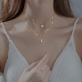 Sterling Golden Star Moon Choker: Layered Necklace for Women &amp; Teens - Shop N Save
