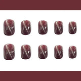Dark Red Square Fake Nails - Full Cover, Cat Eye Acrylic, Nail Glue Included - Shop N Save