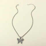 Woman Rhinestone Butterfly Necklace - Silver - Shop N Save