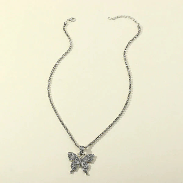 Woman Rhinestone Butterfly Necklace - Silver - Shop N Save