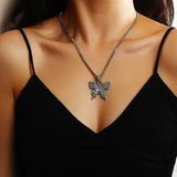 Woman Rhinestone Butterfly Necklace - Silver - Shop N Save