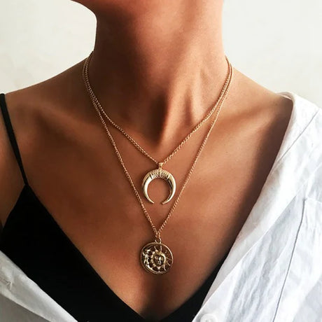 Woman Moon Chain Fashion Necklace - Golden - Shop N Save