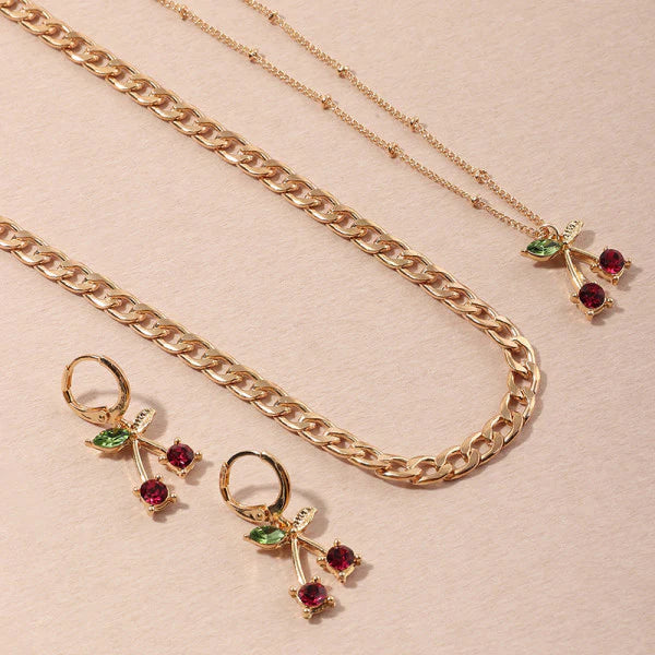 Ladies Berry Earrings And Necklace Set- Golden - Shop N Save