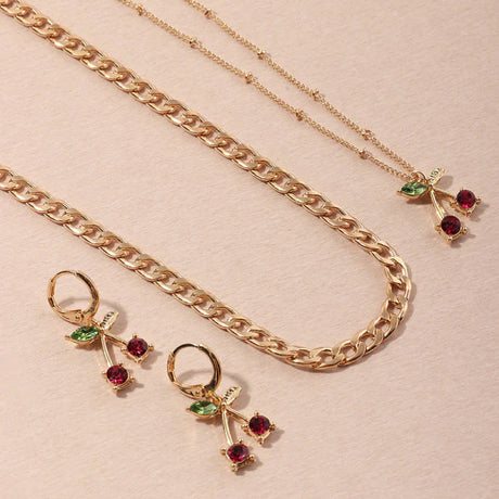 Ladies Berry Earrings And Necklace Set- Golden - Shop N Save