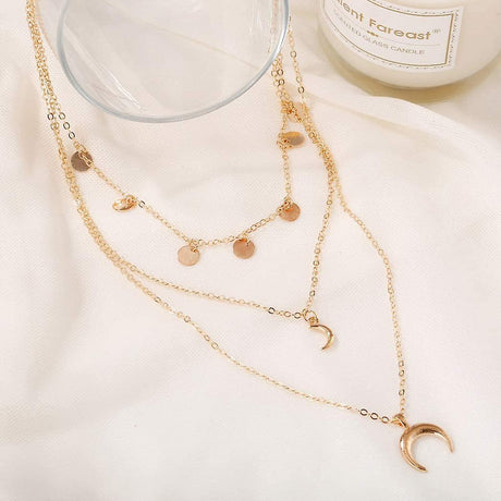 Boho Multilayer Moon Sequins Gold Necklace: Trendy Jewelry - Shop N Save