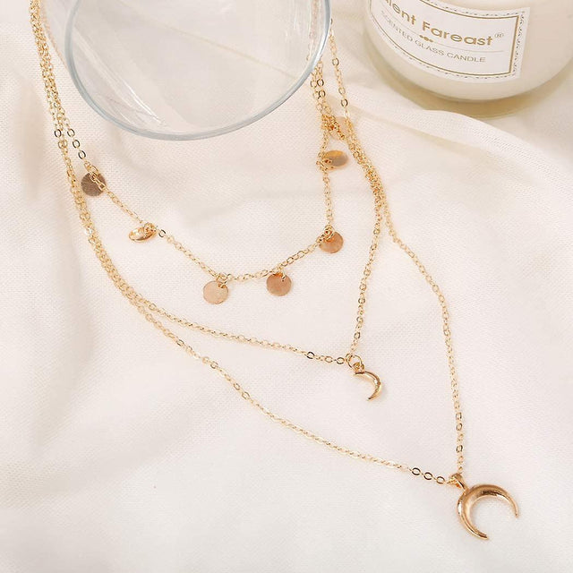 Boho Multilayer Moon Sequins Gold Necklace: Trendy Jewelry - Shop N Save