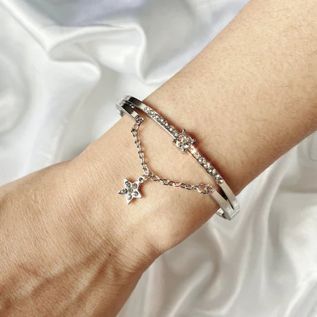 Girls Fashion Rhinestone And Star Chain Bracelet - Silver - Shop N Save