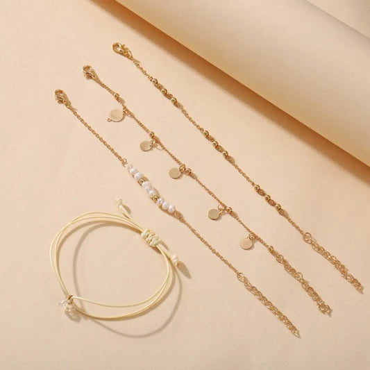 Girls Metal Heart And Pearl Bracelet Set 4 Pieces - Golden - Shop N Save