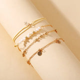 Girls Metal Heart And Pearl Bracelet Set 4 Pieces - Golden - Shop N Save