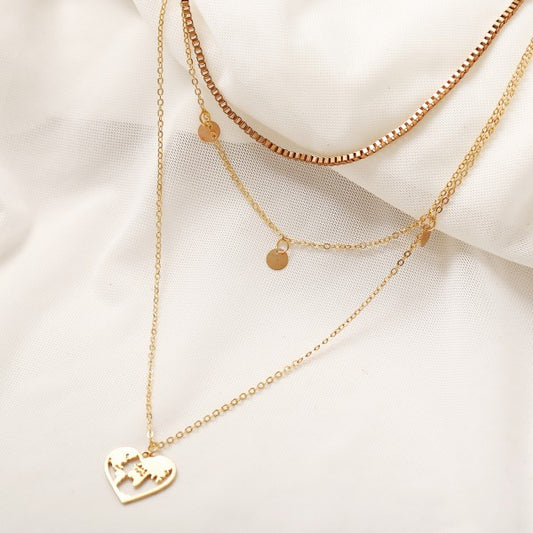 Girl Heart Map Alloy Multi Layer Fashion Necklace - Golden - Shop N Save