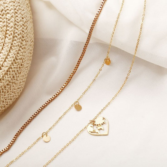 Girl Heart Map Alloy Multi Layer Fashion Necklace - Golden - Shop N Save