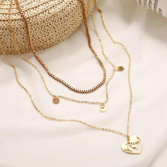 Girl Heart Map Alloy Multi Layer Fashion Necklace - Golden - Shop N Save