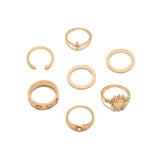 Women Retro Crystal Alloy Ring Set 7 Pieces - Golden - Shop N Save