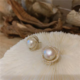 Fashionable Simple Ladies Pearl Earrings - Golden - Shop N Save